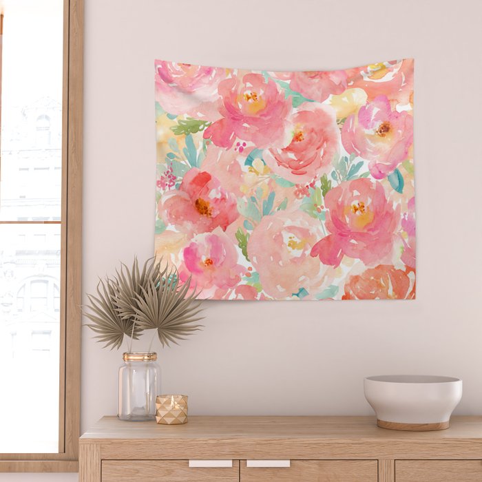 Preppy Pink Peonies Wall Tapestry Gallery Image 2