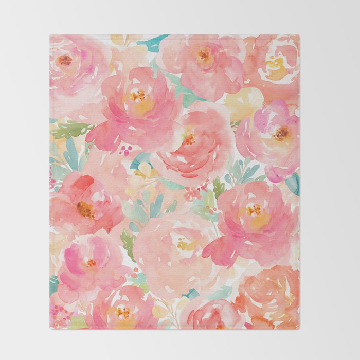 Preppy Pink Peonies Throw Blanket Gallery Image 2