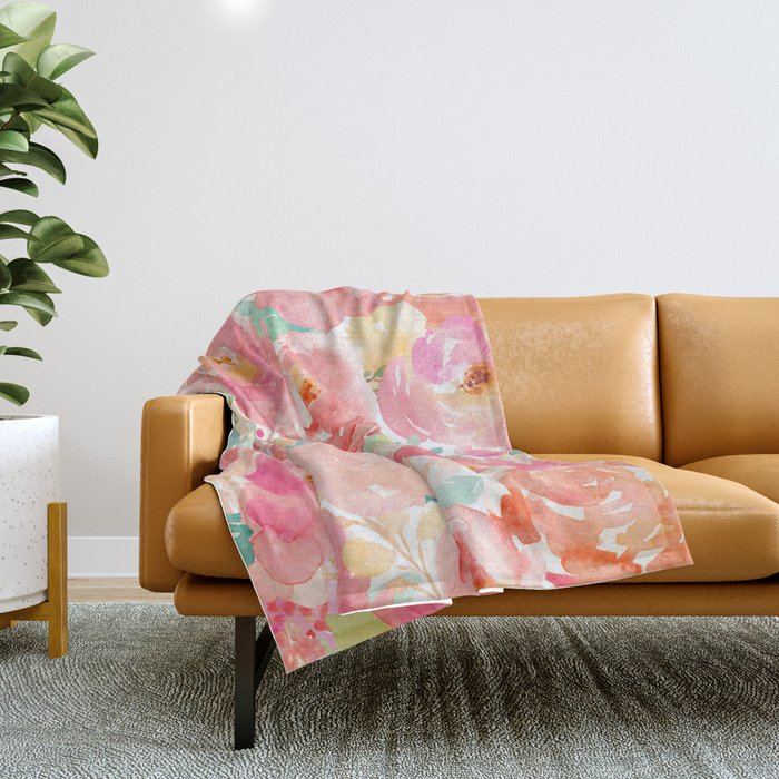 Preppy Pink Peonies Throw Blanket Gallery Image 1