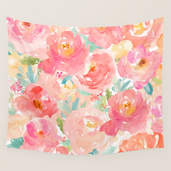 Preppy Pink Peonies Wall Tapestry Gallery Image 1