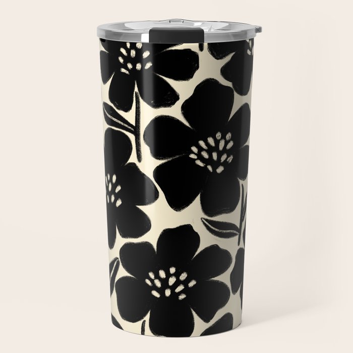 Black & White Blossom Travel Mug Gallery Image 1