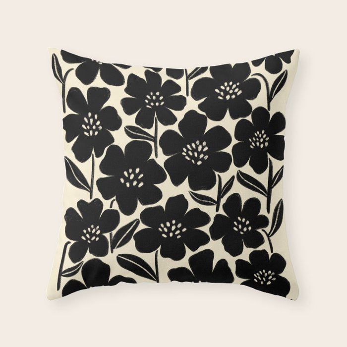 Black & White Blossom Throw Pillow Gallery Image 6