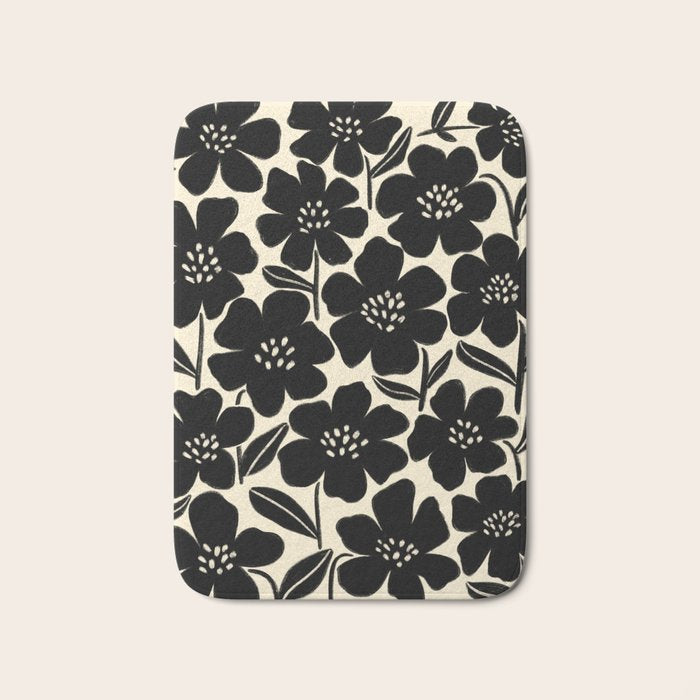 Black & White Blossom Bath Mat Gallery Image 1
