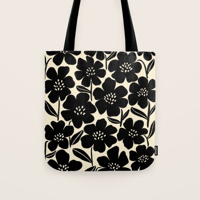 Black & White Blossom Tote Bag Gallery Image 1