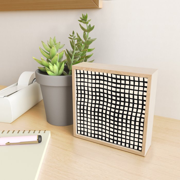 Warped Modern Minimalist Grid in Black and Almond Cream Mini Art Print Gallery Image 2