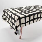 Warped Modern Minimalist Grid in Black and Almond Cream Tablecloth Gallery Image 1