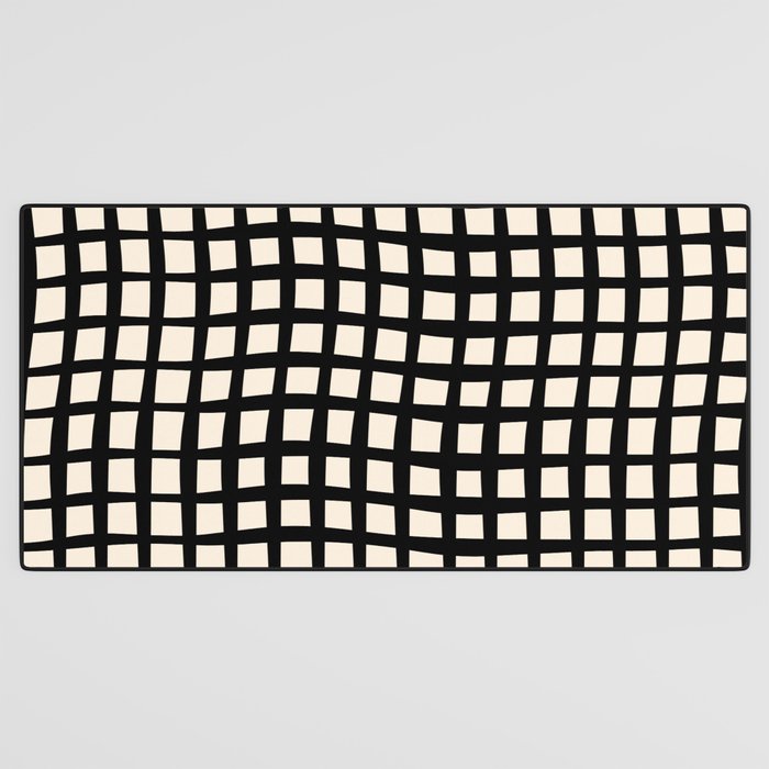 Warped Modern Minimalist Grid in Black and Almond Cream Desk Mat Gallery Image 3