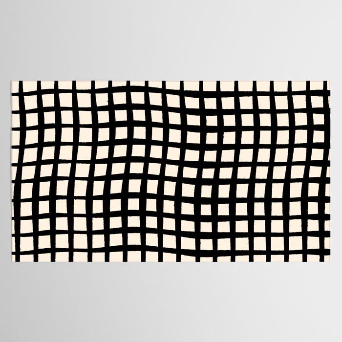 Warped Modern Minimalist Grid in Black and Almond Cream Tablecloth Gallery Image 2