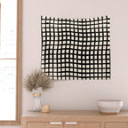 Warped Modern Minimalist Grid in Black and Almond Cream Wall Tapestry Gallery Image 2