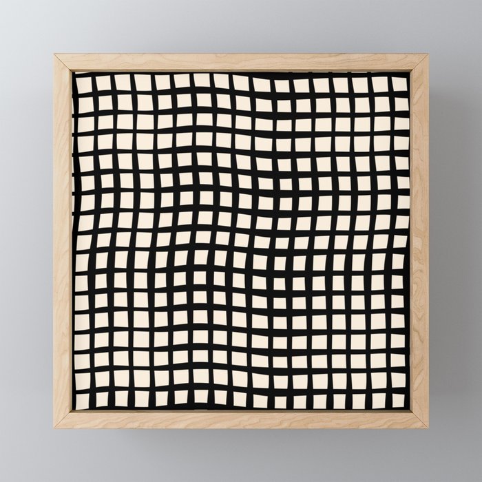 Warped Modern Minimalist Grid in Black and Almond Cream Mini Art Print Gallery Image 1