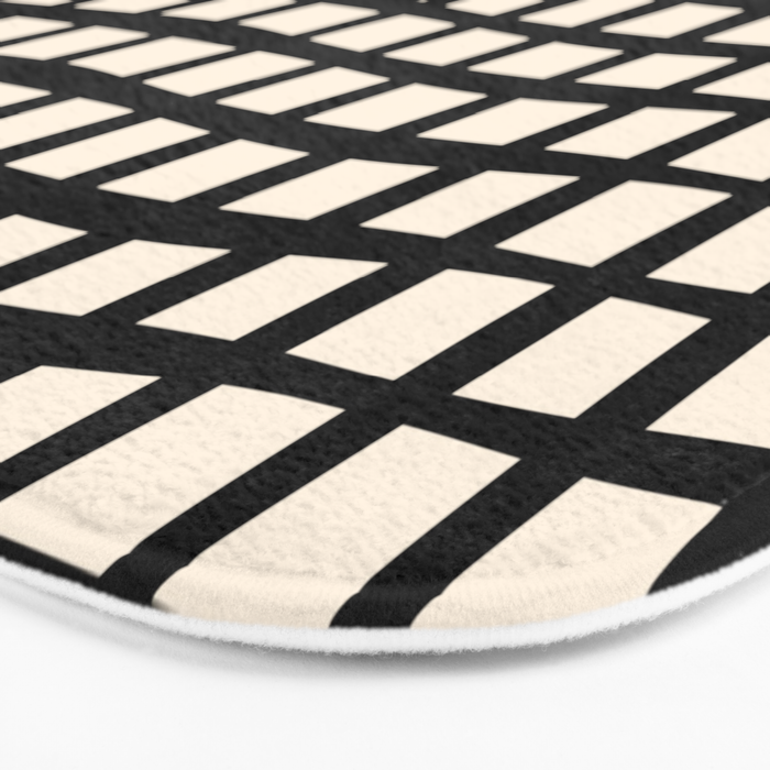 Warped Modern Minimalist Grid in Black and Almond Cream Bath Mat Gallery Image 3
