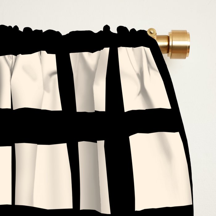 Warped Modern Minimalist Grid in Black and Almond Cream Window Curtain Gallery Image 2
