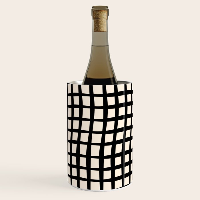 Warped Modern Minimalist Grid in Black and Almond Cream Wine Chiller Gallery Image 2