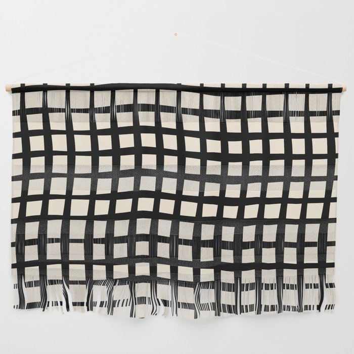 Warped Modern Minimalist Grid in Black and Almond Cream Wall Hanging Gallery Image 1