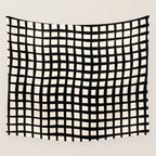 Warped Modern Minimalist Grid in Black and Almond Cream Wall Tapestry Gallery Image 4