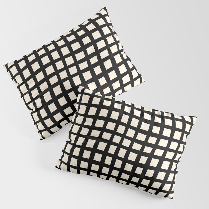 Warped Modern Minimalist Grid in Black and Almond Cream Pillow Sham Gallery Image 1