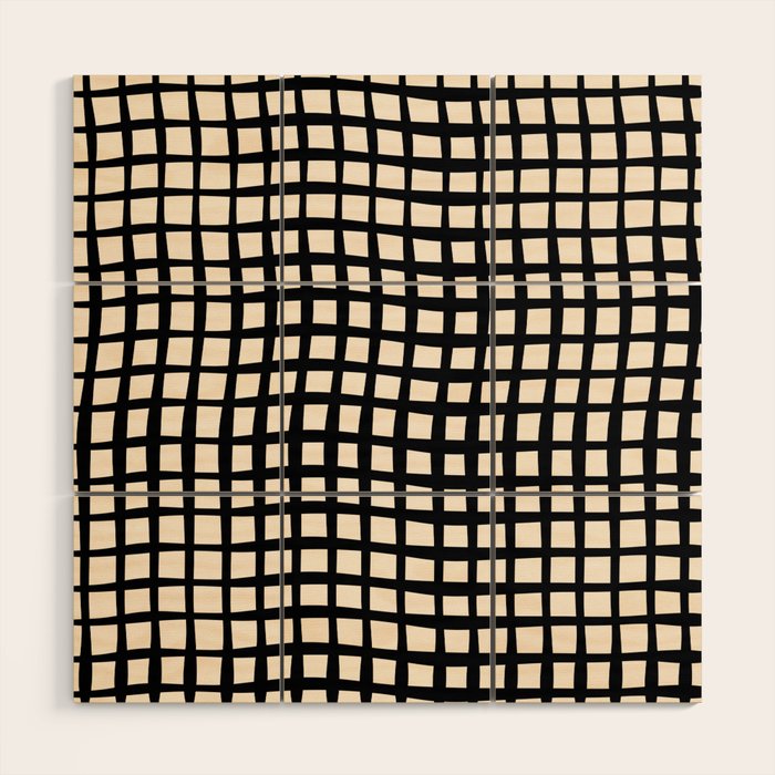 Warped Modern Minimalist Grid in Black and Almond Cream Wood Wall Art Gallery Image 1