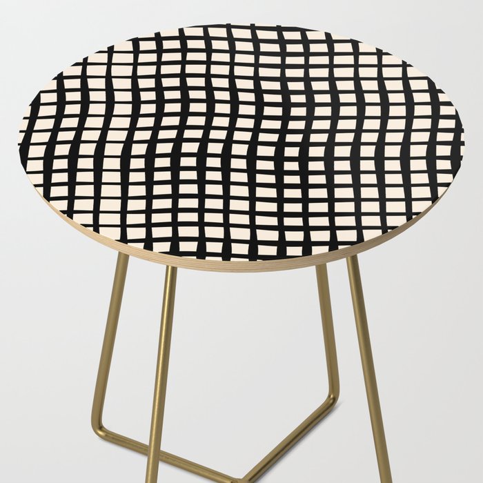 Warped Modern Minimalist Grid in Black and Almond Cream Side Table Gallery Image 2