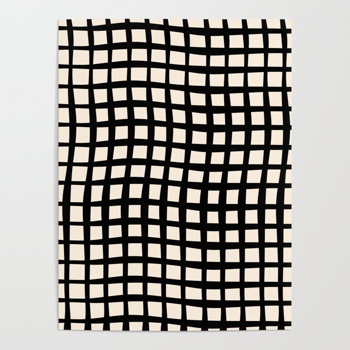Warped Modern Minimalist Grid in Black and Almond Cream Poster Gallery Image 4