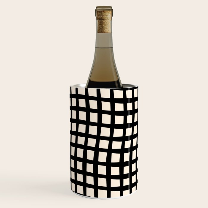 Warped Modern Minimalist Grid in Black and Almond Cream Wine Chiller Gallery Image 1