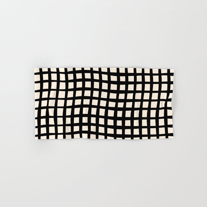 Warped Modern Minimalist Grid in Black and Almond Cream Bath Towel Gallery Image 1