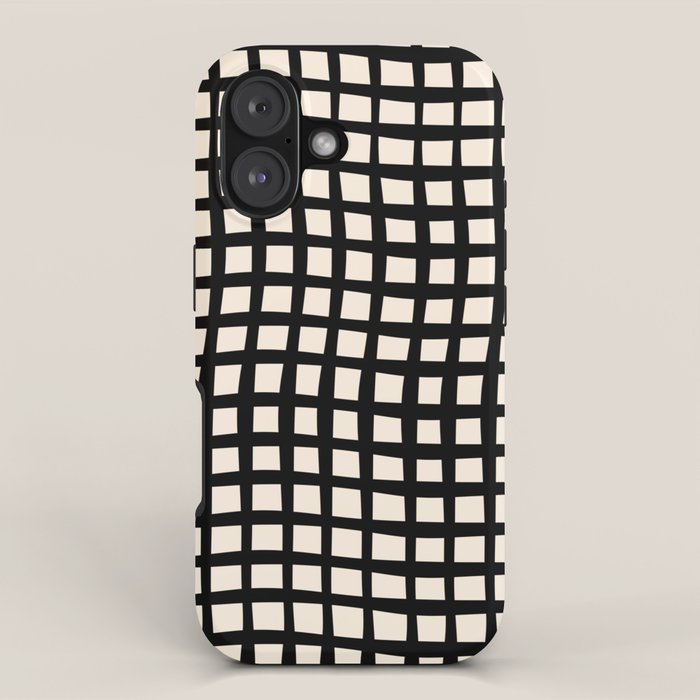 Warped Modern Minimalist Grid in Black and Almond Cream iPhone Case Gallery Image 1