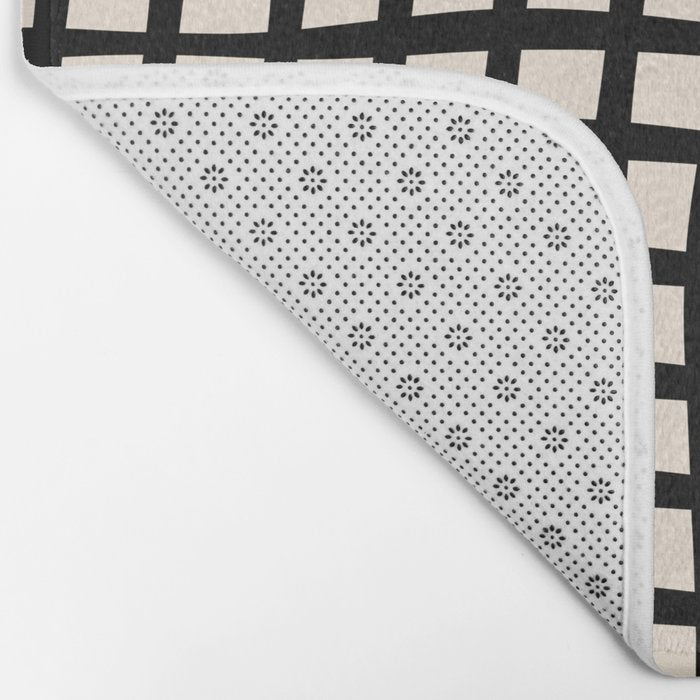 Warped Modern Minimalist Grid in Black and Almond Cream Bath Mat Gallery Image 2