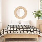 Warped Modern Minimalist Grid in Black and Almond Cream Duvet Cover Gallery Image 3