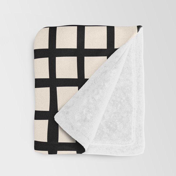 Warped Modern Minimalist Grid in Black and Almond Cream Throw Blanket Gallery Image 3
