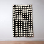 Warped Modern Minimalist Grid in Black and Almond Cream Window Curtain Gallery Image 3