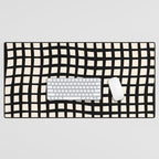 Warped Modern Minimalist Grid in Black and Almond Cream Desk Mat Gallery Image 1
