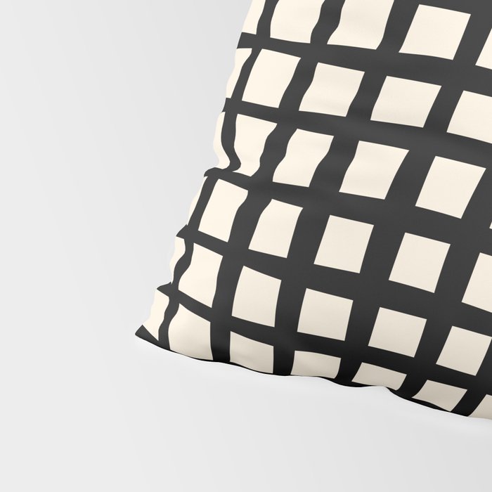 Warped Modern Minimalist Grid in Black and Almond Cream Pillow Sham Gallery Image 4