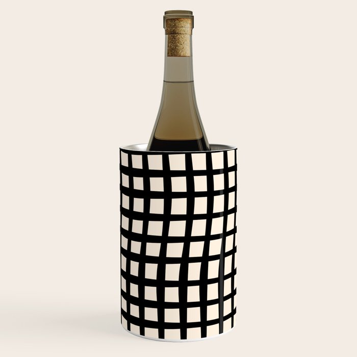 Warped Modern Minimalist Grid in Black and Almond Cream Wine Chiller Gallery Image 3