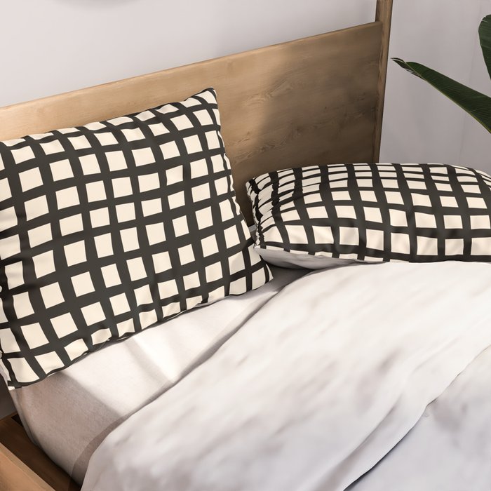 Warped Modern Minimalist Grid in Black and Almond Cream Pillow Sham Gallery Image 2