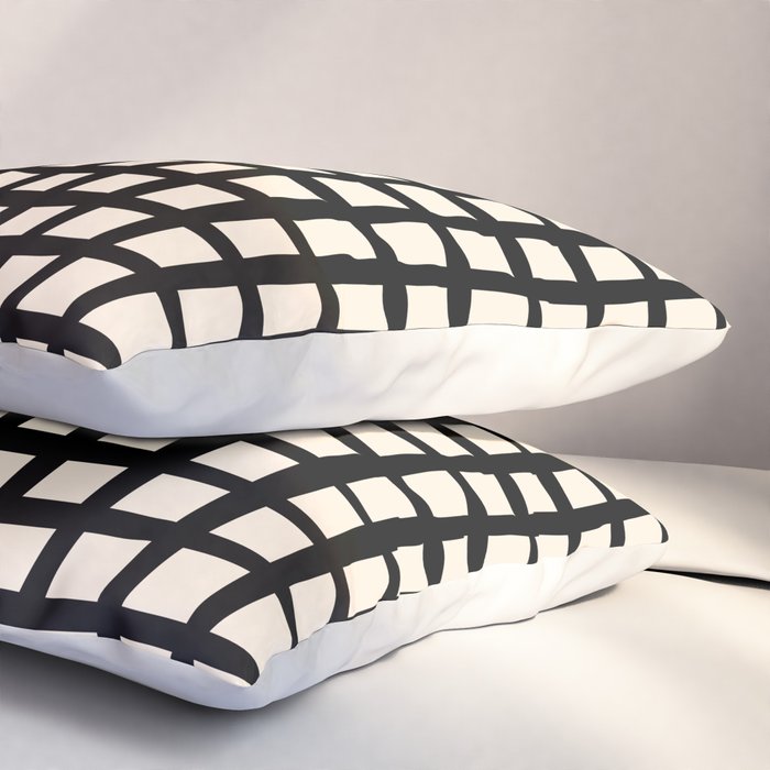 Warped Modern Minimalist Grid in Black and Almond Cream Pillow Sham Gallery Image 3