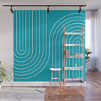 Minimal Line Curvature XV Bright Aqua Mid Century Modern Arch Abstract Wall Mural Gallery Image 1