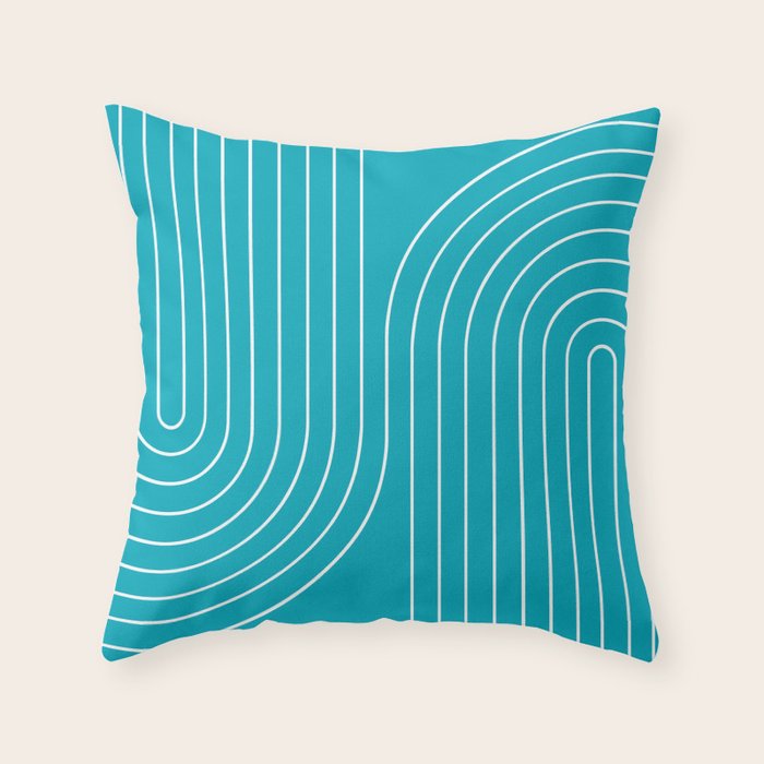 Minimal Line Curvature XV Bright Aqua Mid Century Modern Arch Abstract Throw Pillow Gallery Image 1