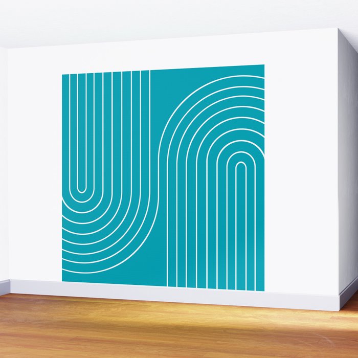 Minimal Line Curvature XV Bright Aqua Mid Century Modern Arch Abstract Wall Mural Gallery Image 2