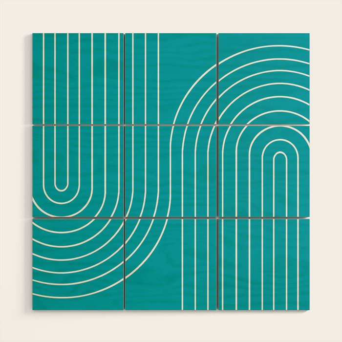 Minimal Line Curvature XV Bright Aqua Mid Century Modern Arch Abstract Wood Wall Art Gallery Image 1