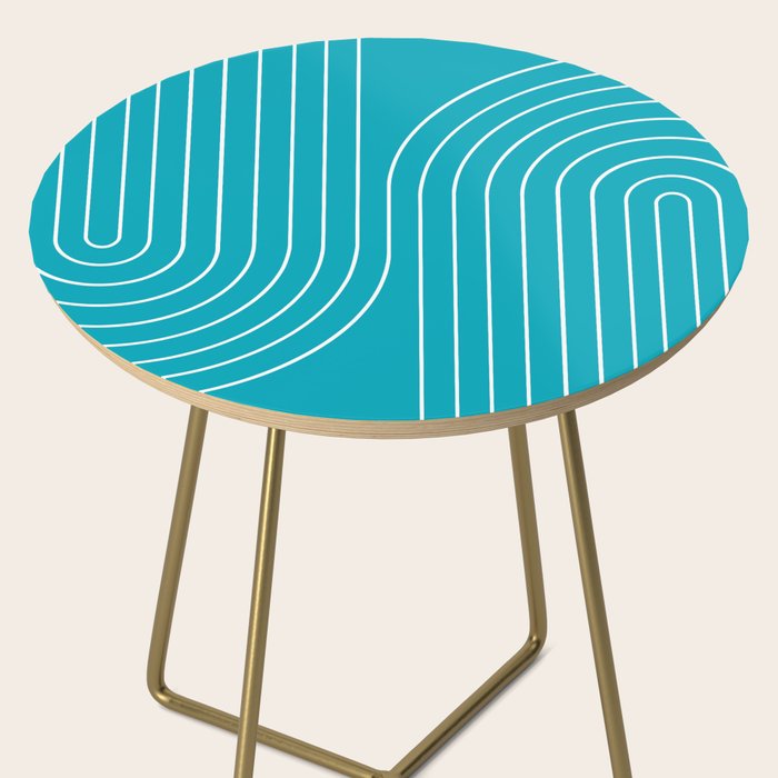 Minimal Line Curvature XV Bright Aqua Mid Century Modern Arch Abstract Side Table Gallery Image 2