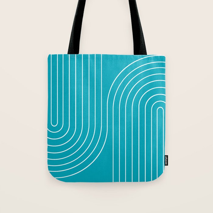 Minimal Line Curvature XV Bright Aqua Mid Century Modern Arch Abstract Tote Bag Gallery Image 1