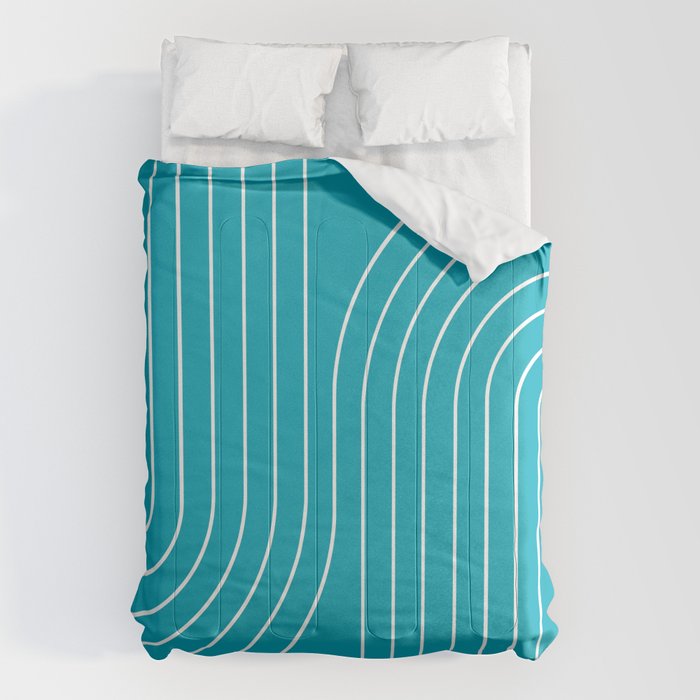 Minimal Line Curvature XV Bright Aqua Mid Century Modern Arch Abstract Comforter Gallery Image 6