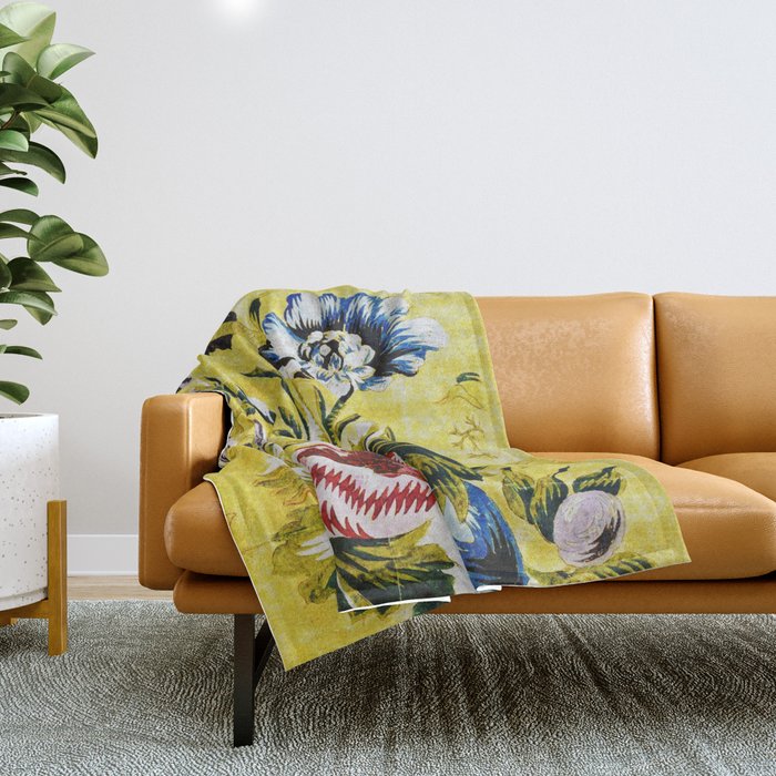 18th Century English Floral Print Throw Blanket Gallery Image 1