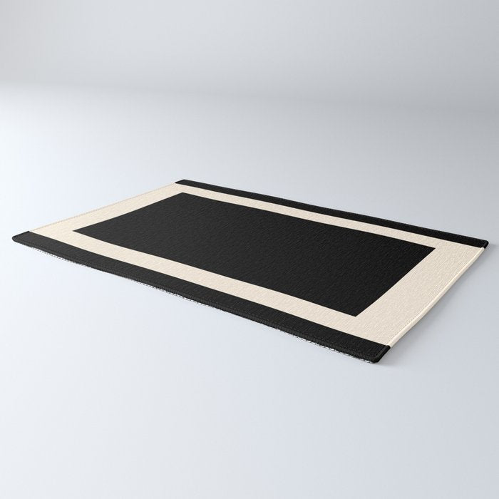 Simple Elegant Minimalist Frame Pattern 1 in Black and Almond Cream Rug Gallery Image 3