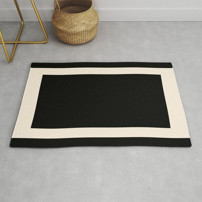Simple Elegant Minimalist Frame Pattern 1 in Black and Almond Cream Rug Gallery Image 1