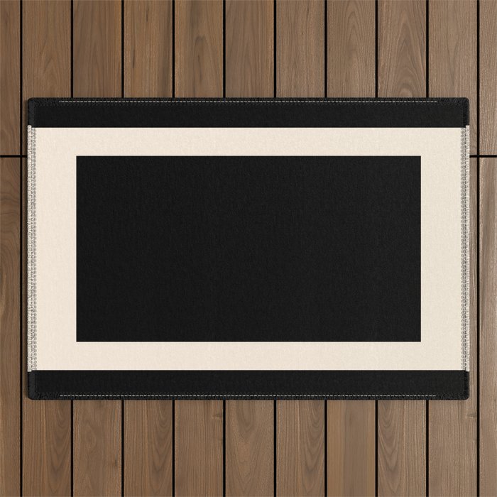 Simple Elegant Minimalist Frame Pattern 1 in Black and Almond Cream Outdoor Rug Gallery Image 1