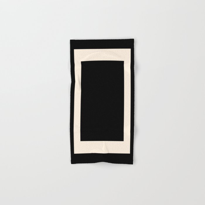 Simple Elegant Minimalist Frame Pattern 1 in Black and Almond Cream Bath Towel Gallery Image 1