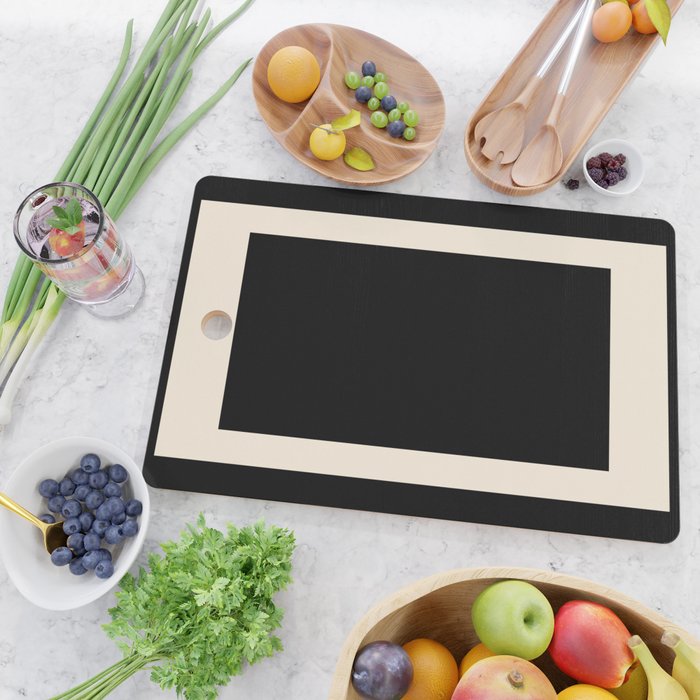 Simple Elegant Minimalist Frame Pattern 1 in Black and Almond Cream Cutting Board Gallery Image 2