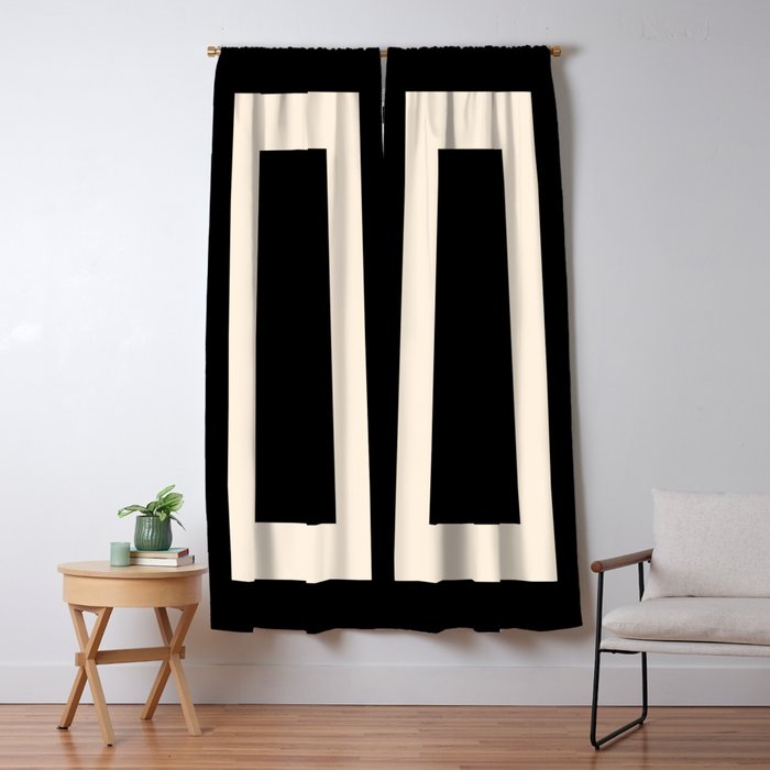 Simple Elegant Minimalist Frame Pattern 1 in Black and Almond Cream Window Curtain Gallery Image 5