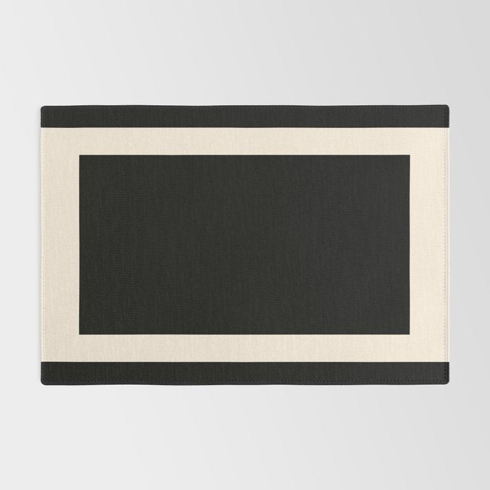 Simple Elegant Minimalist Frame Pattern 1 in Black and Almond Cream Rug Gallery Image 2